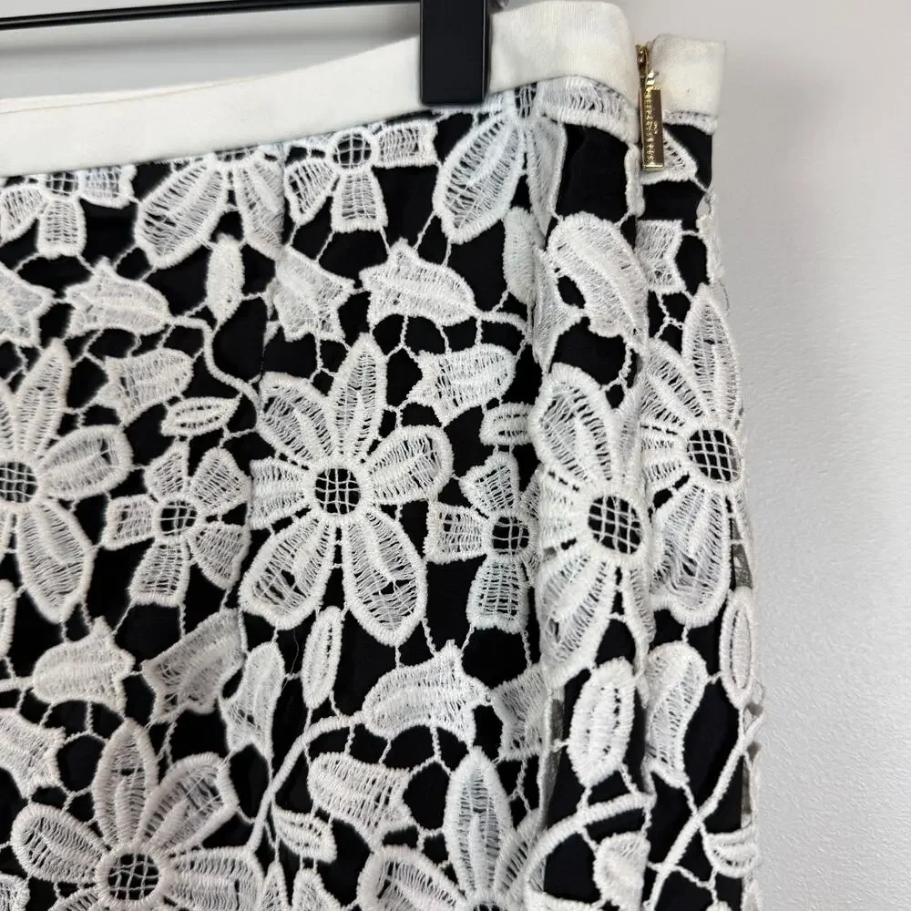 Karl Lagerfeld Paris Floral‎ Pencil Skirt Women 10 Black White Lace Overlay Work